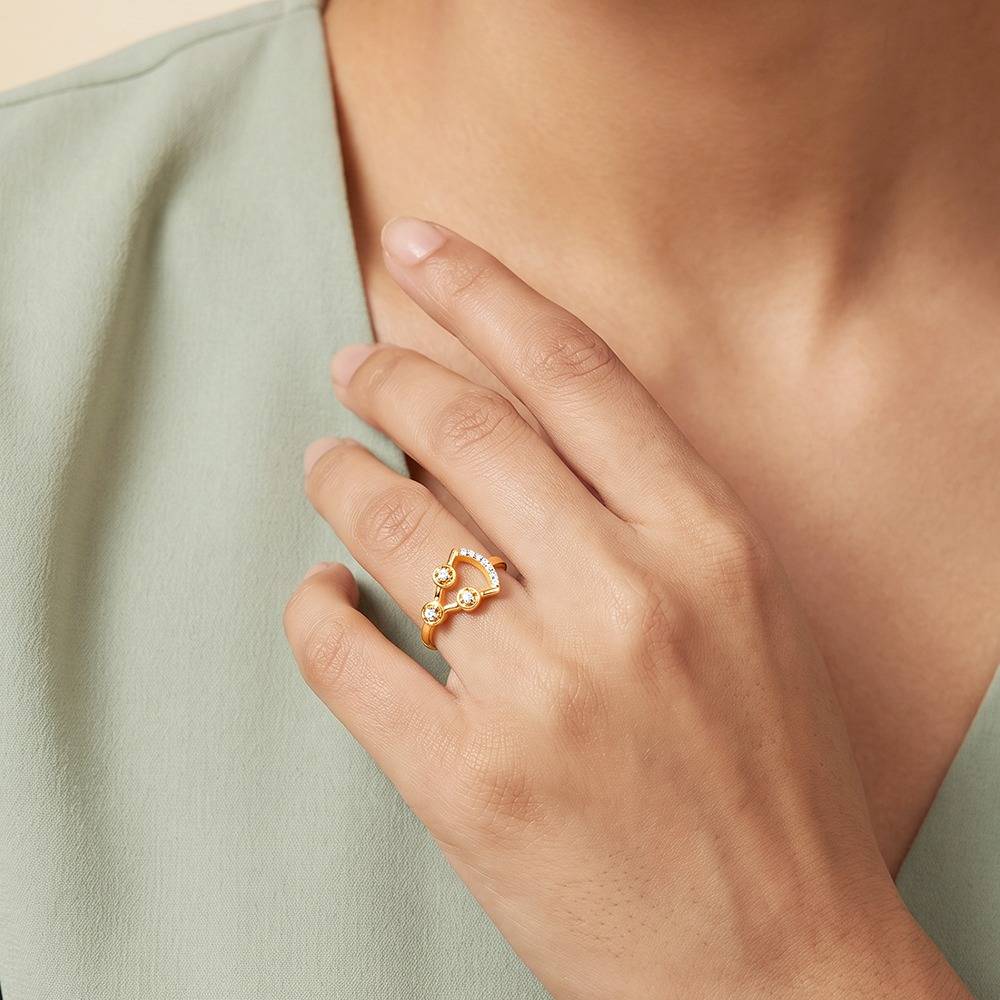 925 Silver Golden Contemporary Design Ring, Fixed Size |Gifts For Women And Girls | With Certificate Of Authenticity : TLR0287