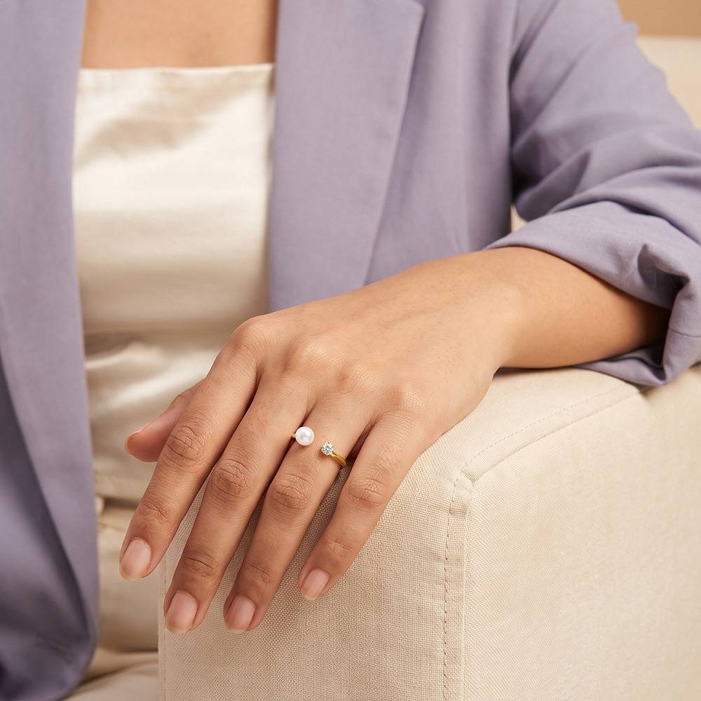 925 Silver Golden Dietrich Open Pearl Ring, Adjustable |Gifts For Women And Girls | With Certificate Of Authenticity : TLR0307