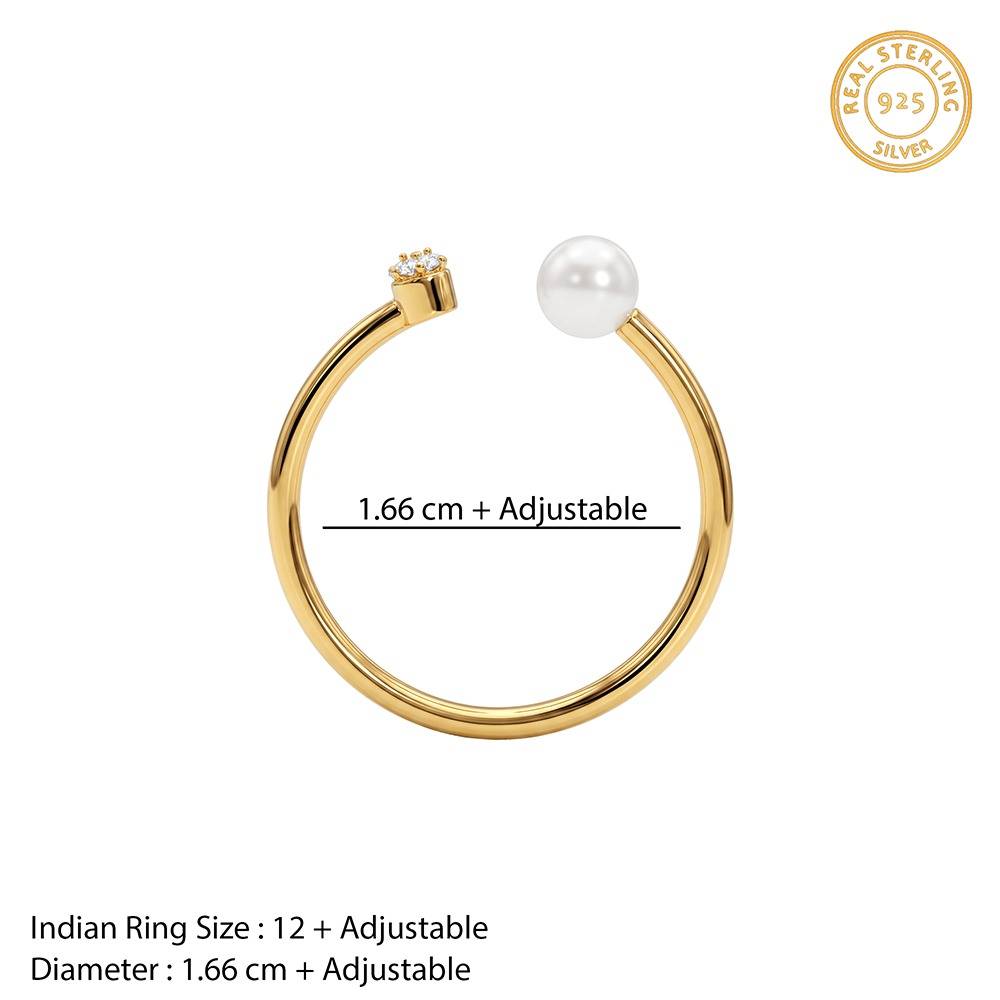 925 Silver Golden Dietrich Open Pearl Ring, Adjustable |Gifts For Women And Girls | With Certificate Of Authenticity : TLR0307