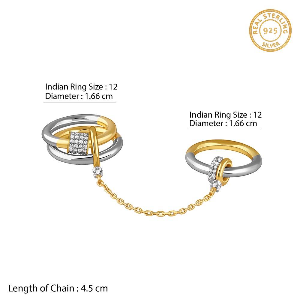 925 Silver Dual Tone Double Ring,Fixed Size, Indian -12|Gifts For Women And Girls | With Certificate Of Authenticity  : TLR034