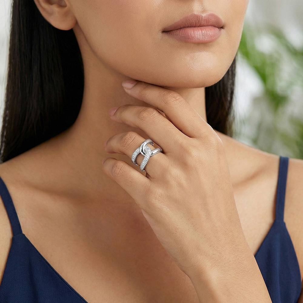 925 Silver Sparkling Twist Ring,Fixed Size, Indian -12|Gifts For Women And Girls | With Certificate Of Authenticity A : TLR043