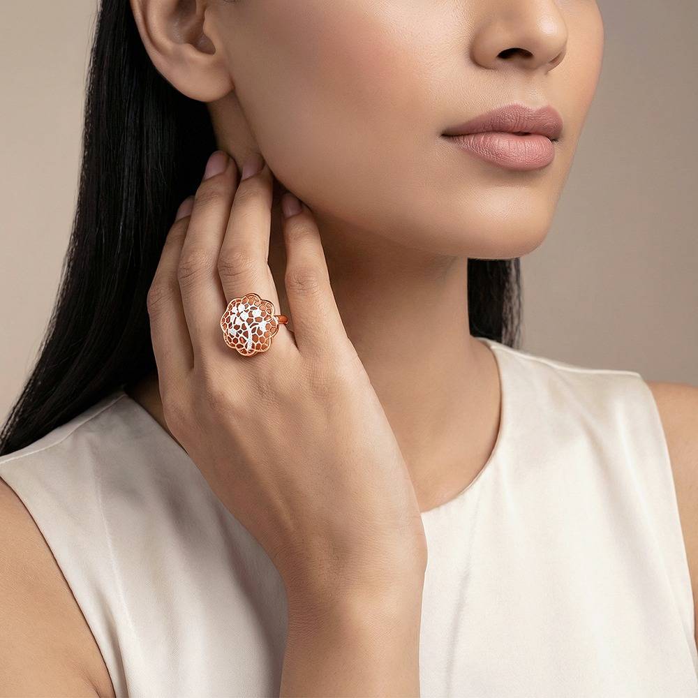 925 Silver Dual Tone Floret Filigree Silver Ring, Adjustable, Indian -12|Gifts For Women And Girls | With Certificate : TLR079