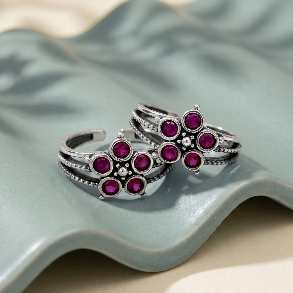 925 Silver  Oxidised Silver Kaumudi Adjustable Toe Rings Gifts For Women And Girls : TLTR078