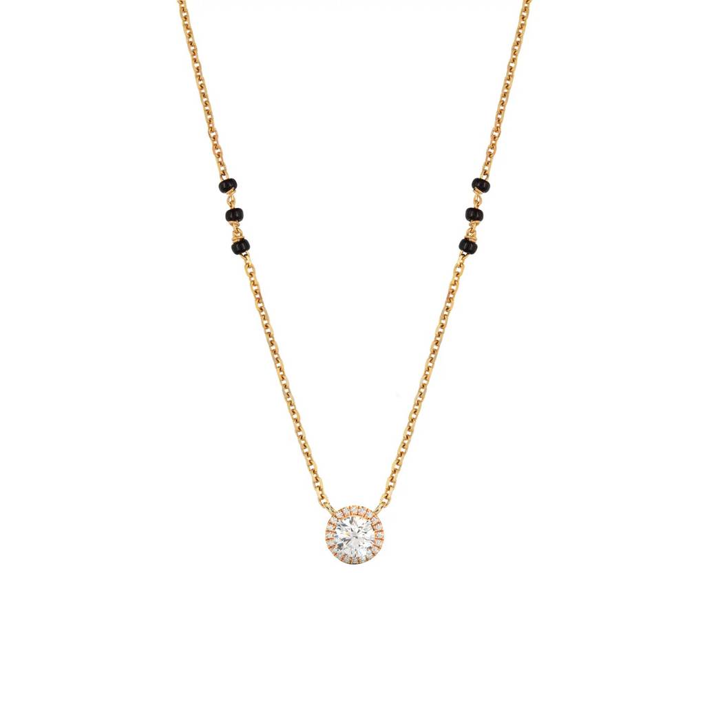 1 Carat Dew Round Moissanite Cluster Halo Signature Mangalsutra In 14K : TM-0002-Y