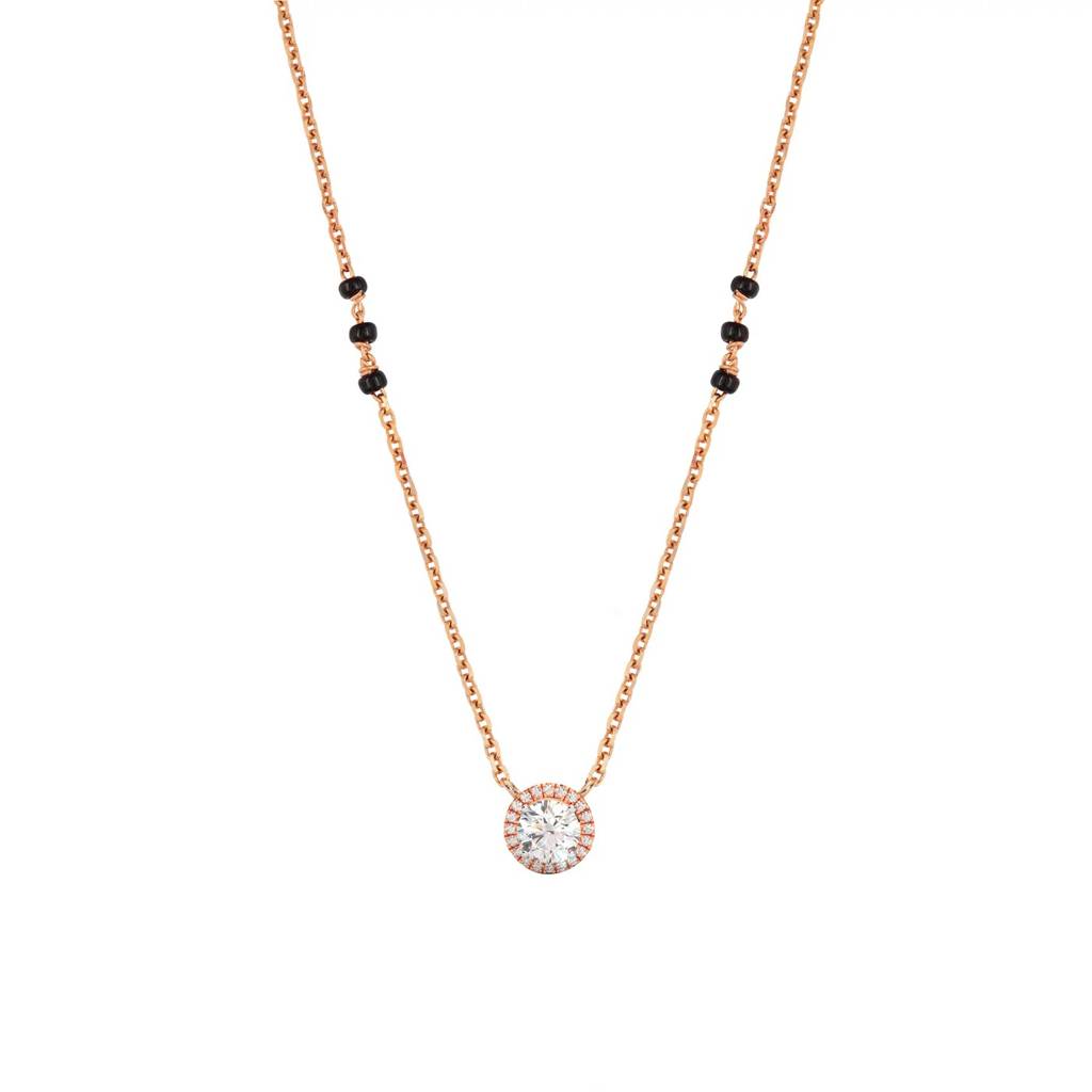 1 Carat Dew Round Moissanite Cluster Halo Signature Mangalsutra In 14K : TM-0002-RG