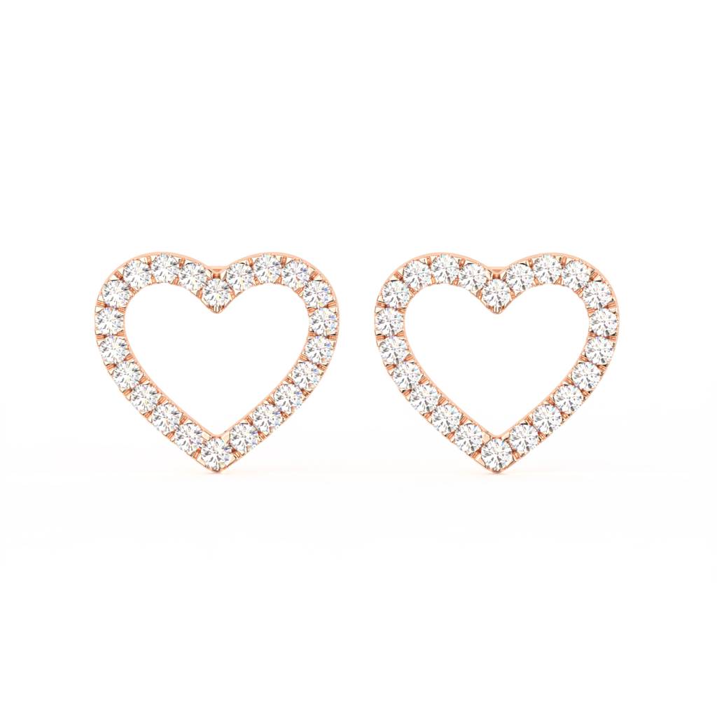 Round Cut Moissanite Heart Stud Earrings 14K Gold Plated : FJ_081