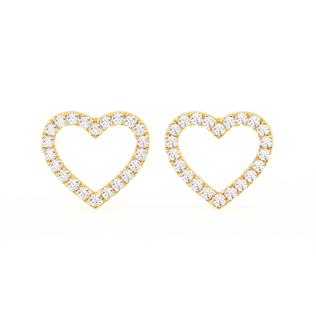 Round Cut Moissanite Heart Stud Earrings 14K Gold Plated : FJ_081