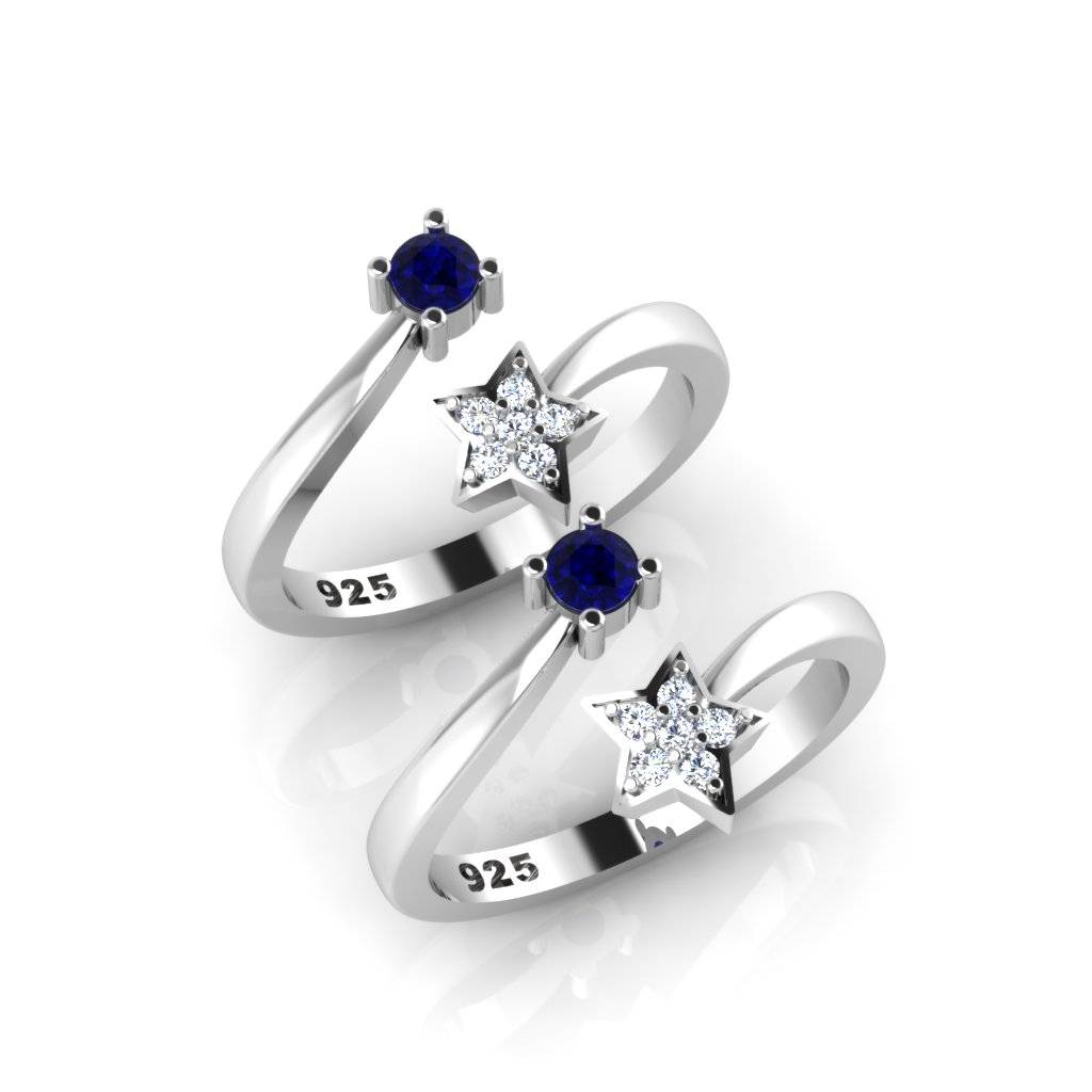 Iski Uski 925 Sterling Silver Star Blue Cz Toe Rings