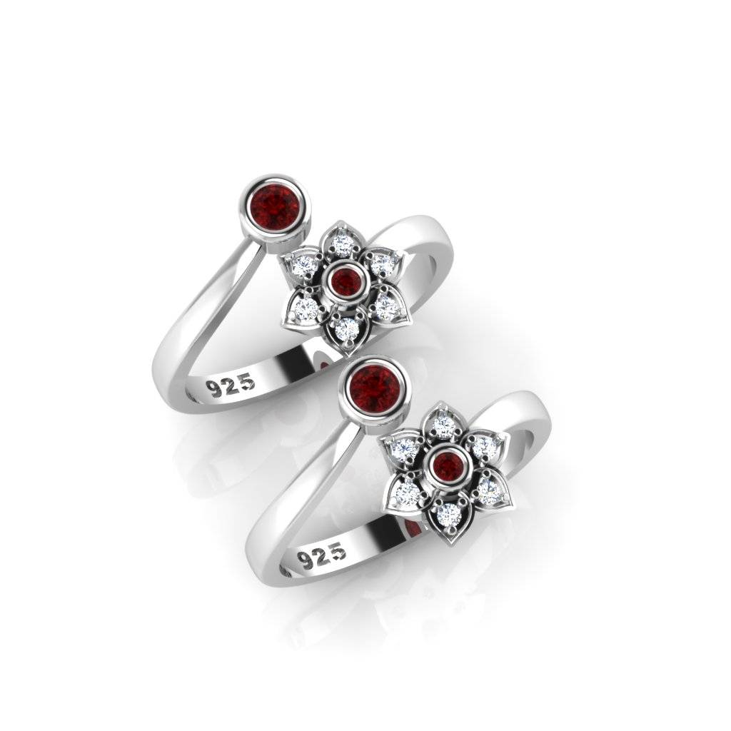 Iski Uski 925 Sterling Silver Red Zircon Toe Rings