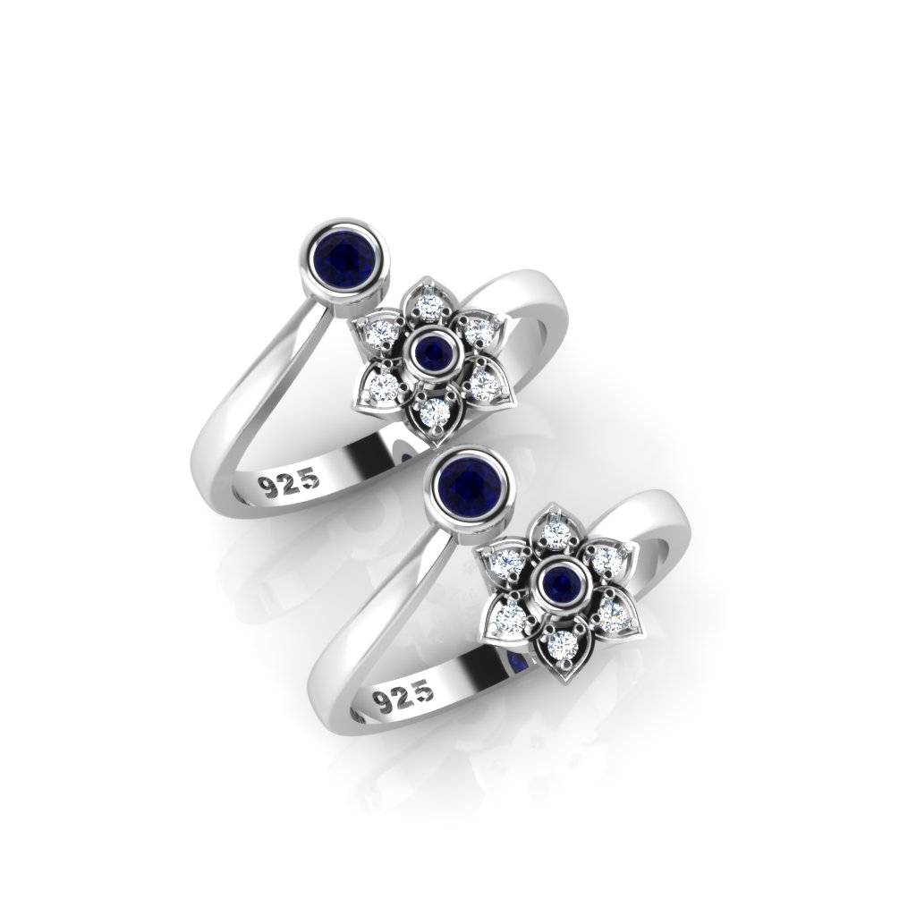 Iski Uski 925 Sterling Silver Blue Cz Toe Rings