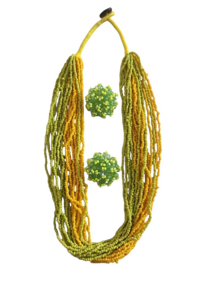 Everyday-To-Occasion Multilayer Beaded Necklace With Matching Earrings : BDE-NGY-20LS-NWE-001