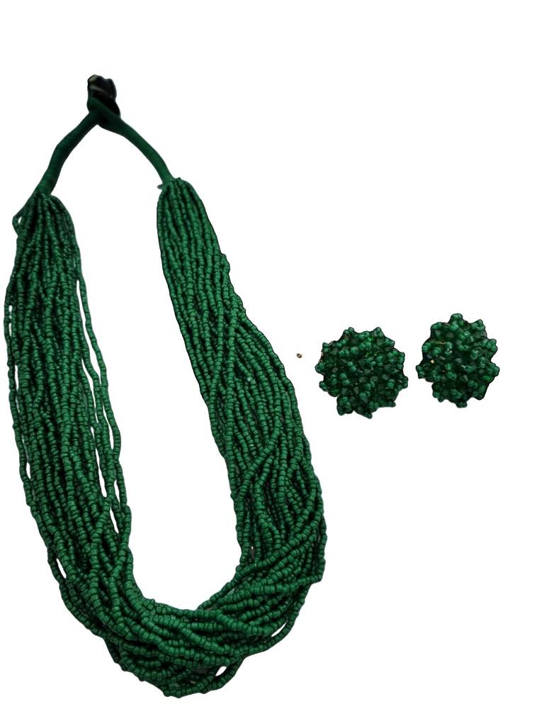 Everyday-To-Occasion Multilayer Beaded Necklace With Matching Earrings : BDE-GRN-20LS-NWE-005