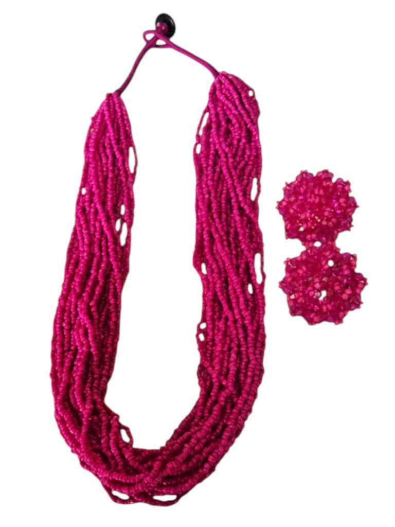 Everyday-To-Occasion Multilayer Beaded Necklace With Matching Earrings : BDE-HOP-20LS-NWE-004