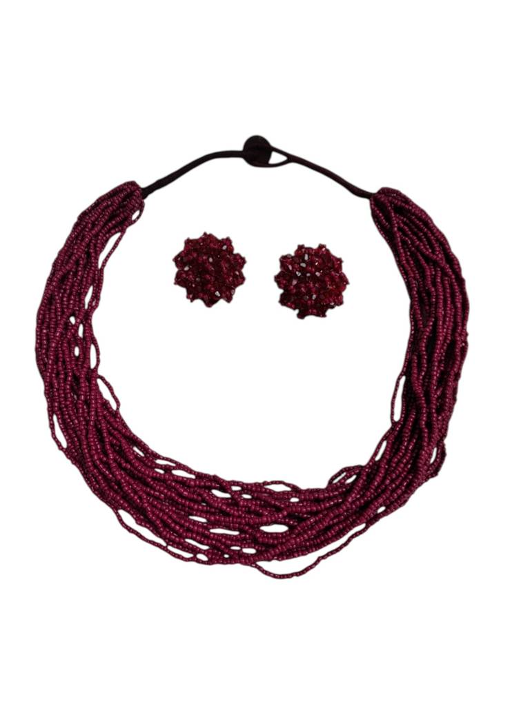 Everyday-To-Occasion Multilayer Beaded Necklace With Matching Earrings : BDE-WNE-20LS-NWE-003