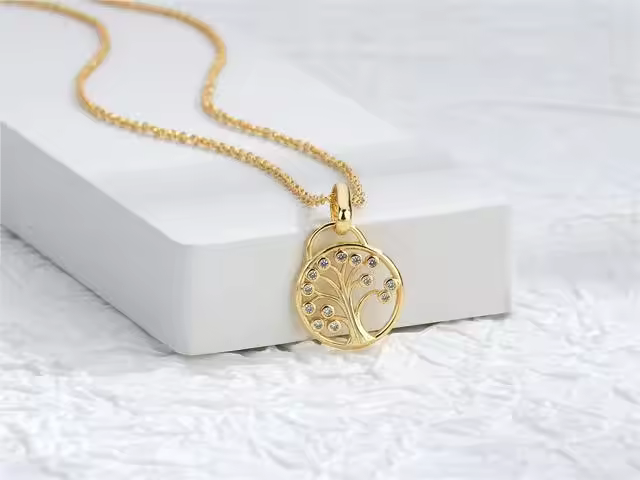 Brd Jewelry 925 Sterling Silver 14K Gold Plated Tree Of Life Pendant With Chain For Women & Girls : BRD293127