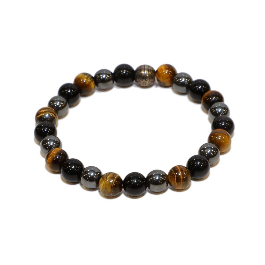 Black Obsidian, Tiger Eye And Hematite Healing Gemstone Bracelet : BLACKOBSIDIAN-TIGEREYE-HEMATITE-BRACELET