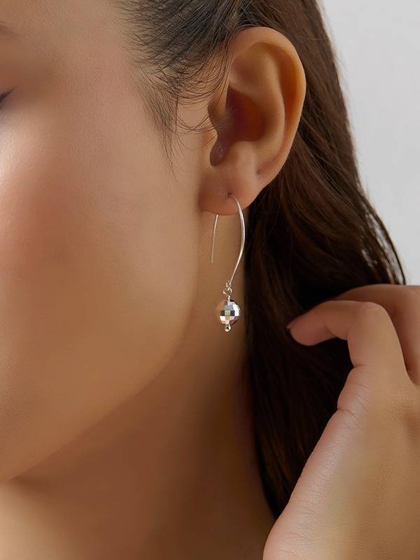 Threader Wire Hammered Mirror Ball Disco Ball Drop Dangle Earring For Women : ER185505DC