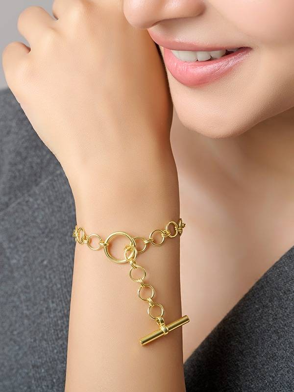 Gold-Plated T-Bar Interlock Bracelet : BR107972S19CFG