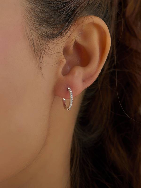 Cz Mini Chunky Huggie Hoops For Women : HP184873D14MA18SL