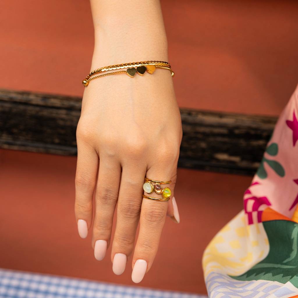 18K Gold Plated Anti-Tarnish Adjustable Multicolor Ring : RIN-253-G