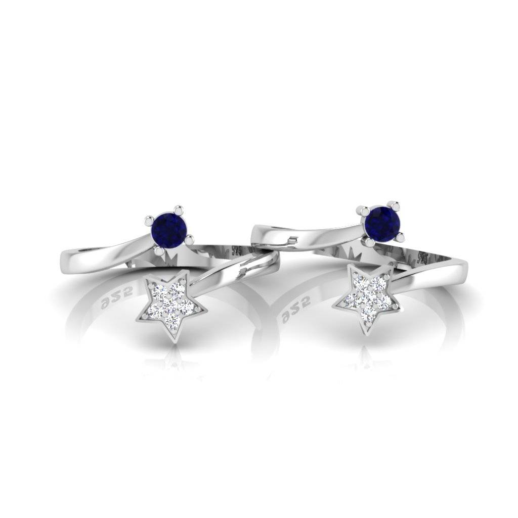 Iski Uski 925 Sterling Silver Star Blue Cz Toe Rings