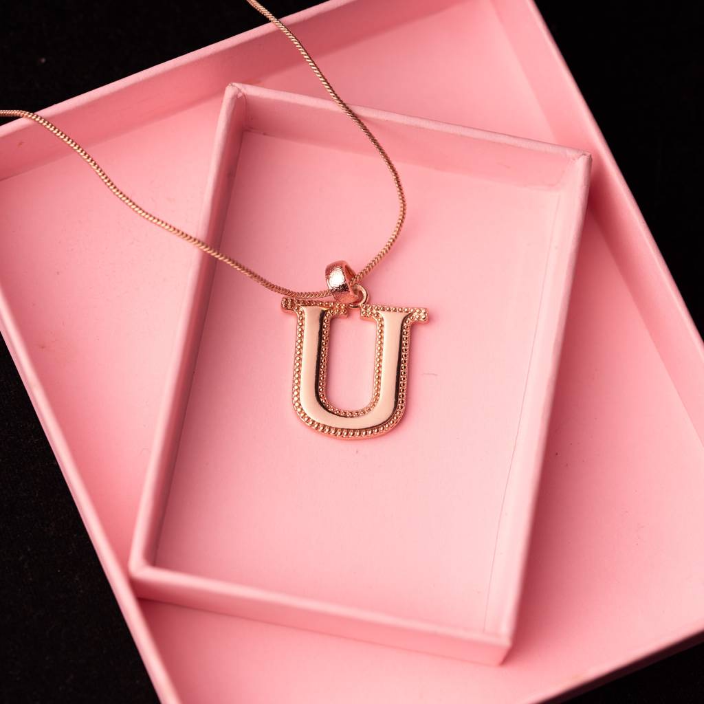 Estele Rosegold Plated Unique "U" Charm Alphabet Initials Pendant For Women : 1009-UPENDANT