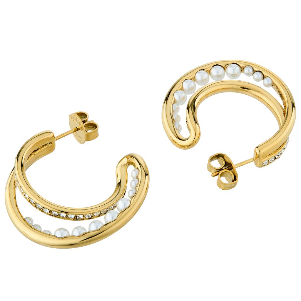 Guess Tiny Pearly Yellow Gold Women'S Half Hoop Earrings - Ube05524Yg : UBE05524YG