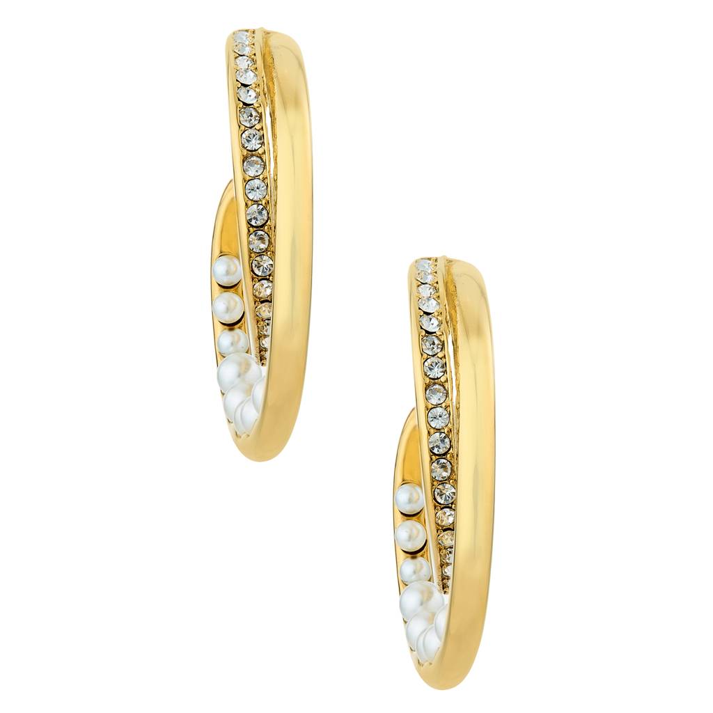 Guess Tiny Pearly Yellow Gold Women'S Half Hoop Earrings - Ube05524Yg : UBE05524YG