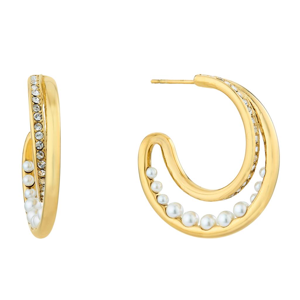 Guess Tiny Pearly Yellow Gold Women'S Half Hoop Earrings - Ube05524Yg : UBE05524YG