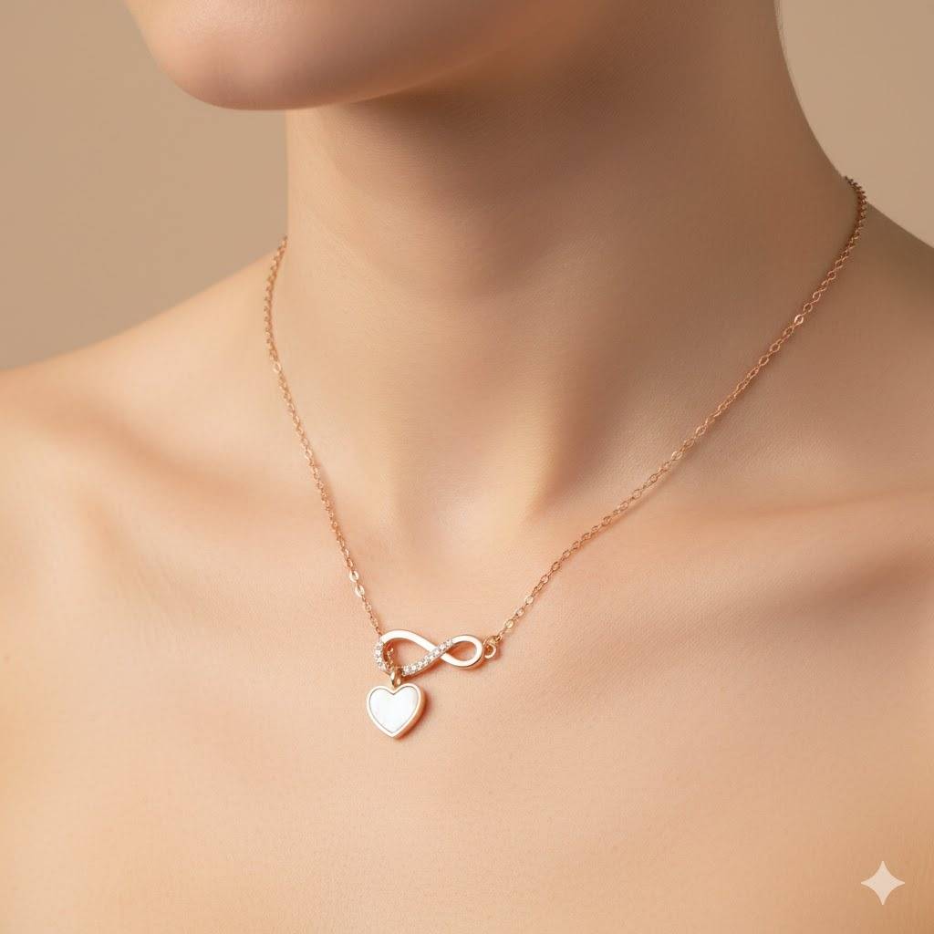 Rose Gold Infinity Heart Necklace | 925 Silver Pendant With Cz & Mother Of Pearl | Symbol Of Endless Love : ZIRAK-Pendant-112