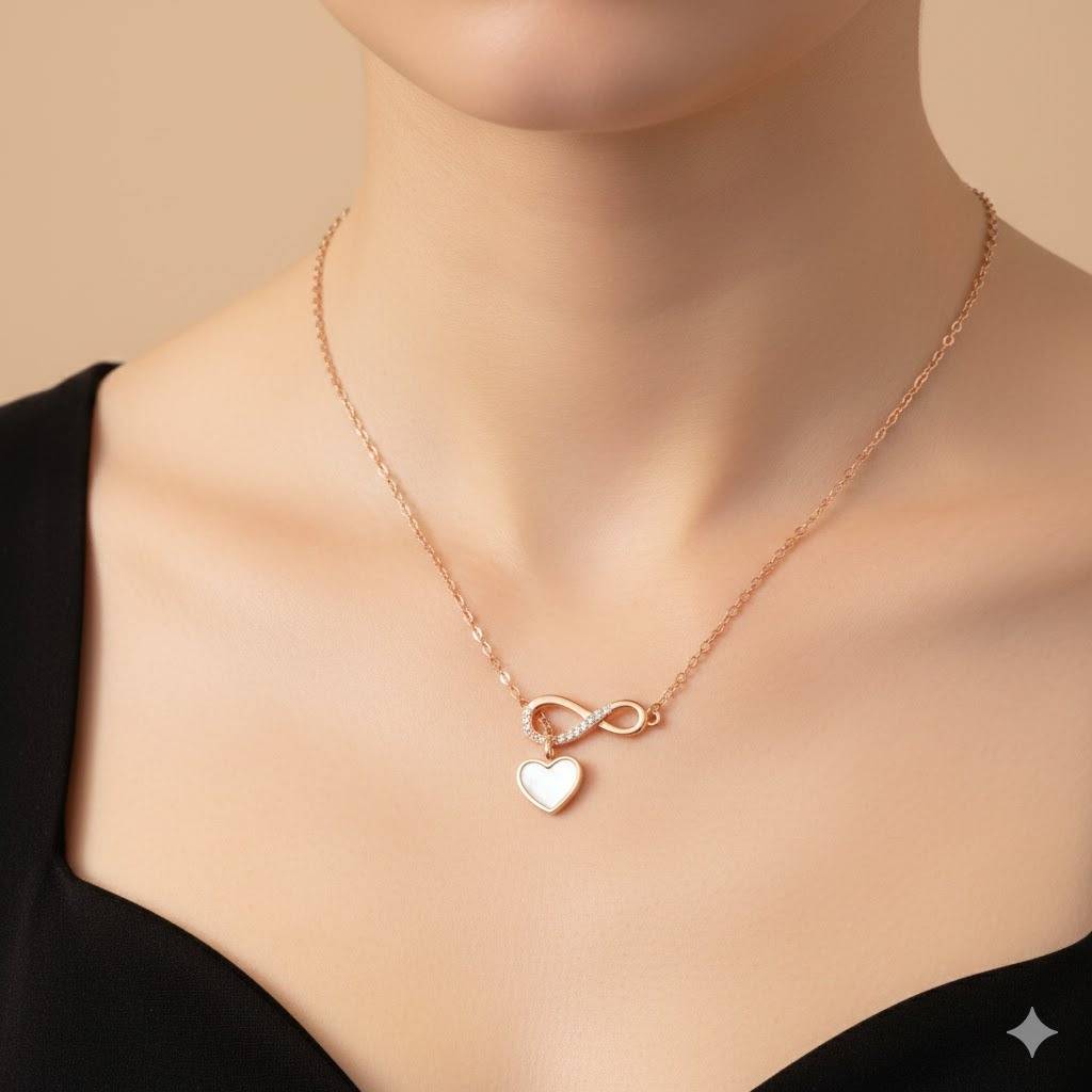 Rose Gold Infinity Heart Necklace | 925 Silver Pendant With Cz & Mother Of Pearl | Symbol Of Endless Love : ZIRAK-Pendant-112