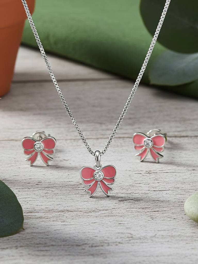 925 Siller 925 Pure Silver Necklace & Earrings, Ring Combo Set
