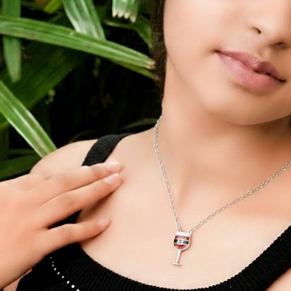 925 Silver Santa Wine Glass Necklace Â Hypoallergenic Festive Christmas Pendant With Link Chain : D1050WinePendant