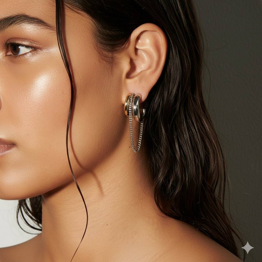 Dual Tone Ear Studs : NH11134704