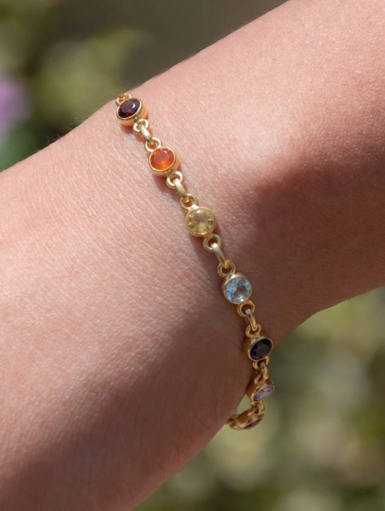 925 Sterling Silver Gold Plated Chakra Bracelet For Women | Gemstone Bracelet | Handmade Jewelry | Elegant Daily Wea : FU-080G