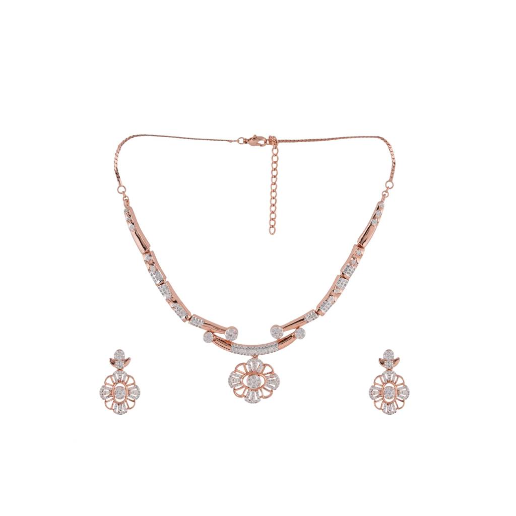 Estele Rose Gold Plated Cz Floral Designer Necklace Set For Women : AD-648-RGNKER