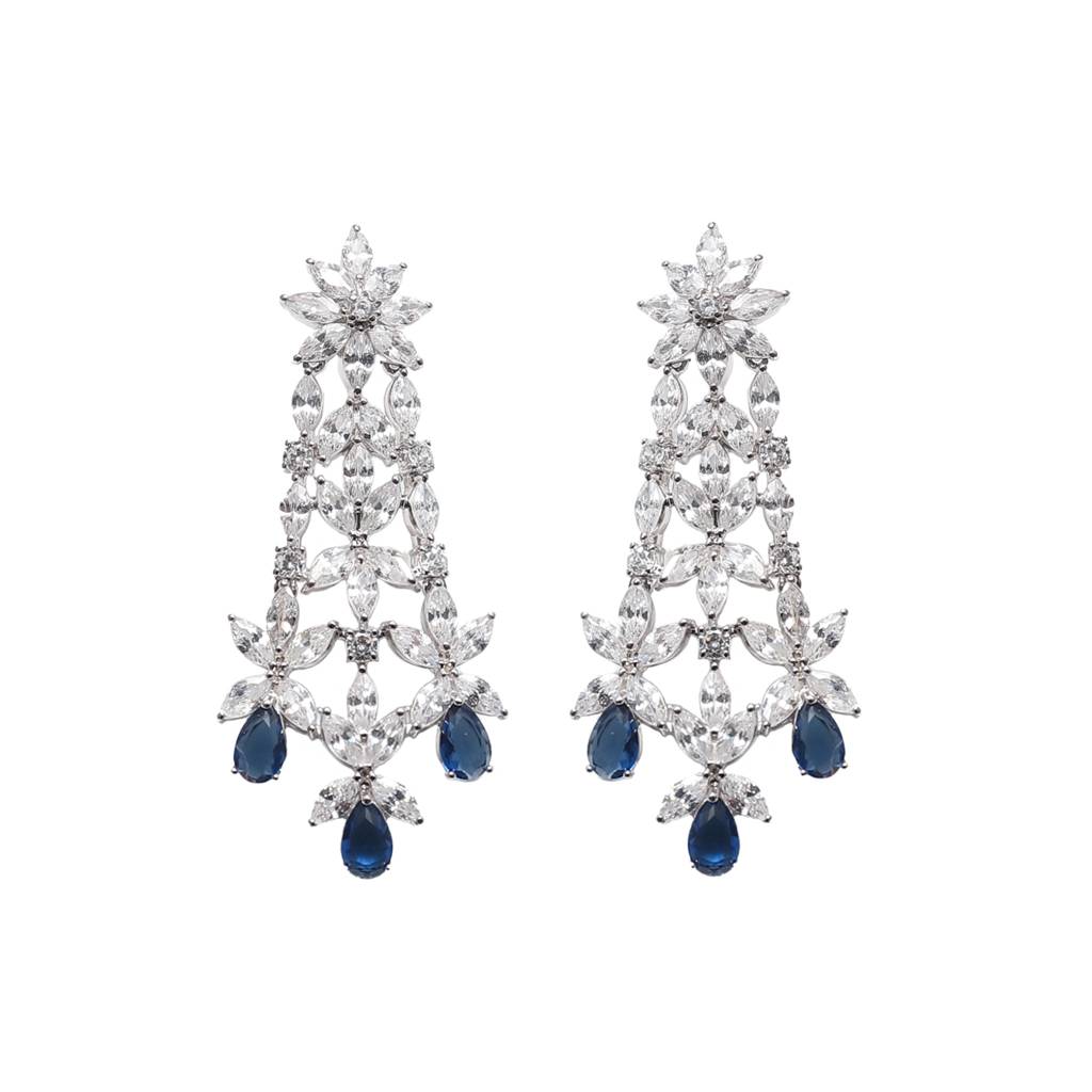 Royal Sapphire Cocktail Diamond Silver Earrings : E045