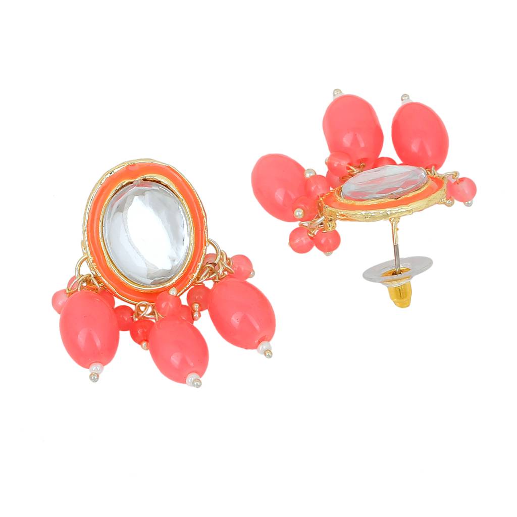 Estele Gold Plated Beautiful Kundan Gehena Drop Earrings With Mint Pink Beads For Women : PJ-001-IGMPER
