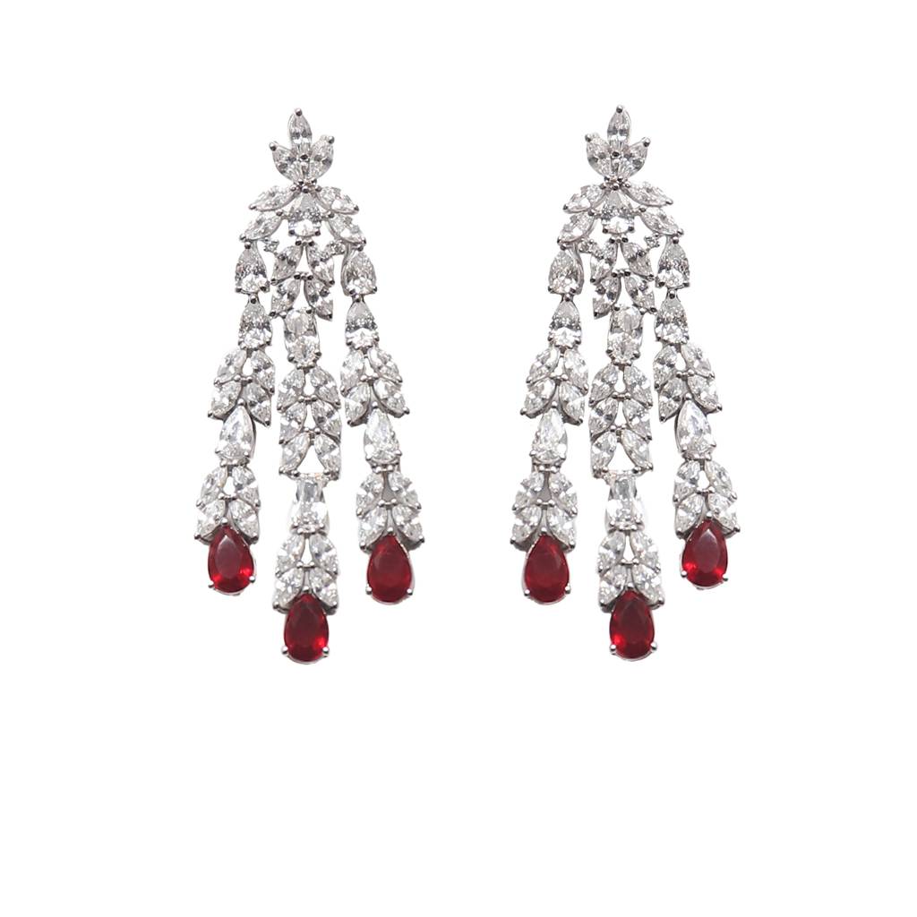 Statement Ruby Cocktail Diamond Silver Earrings : E044