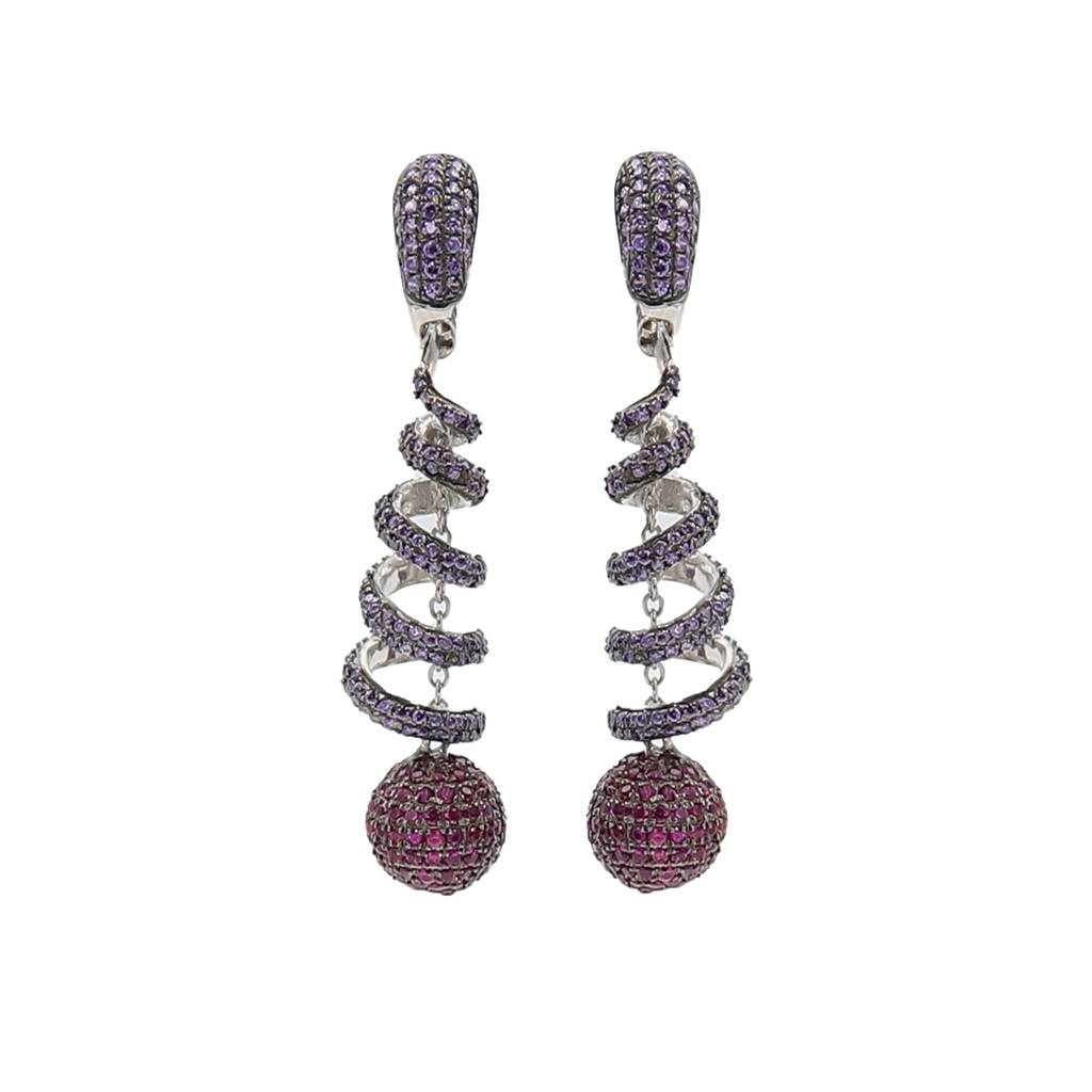 Dazzling Purple And Pink Spiral Silver Earrings : E026