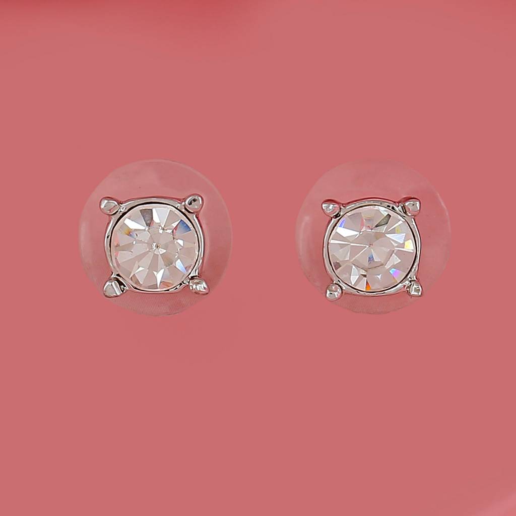 Estele Rhodium Plated Solitaire Stud Earrings For Women : 9666-ERER