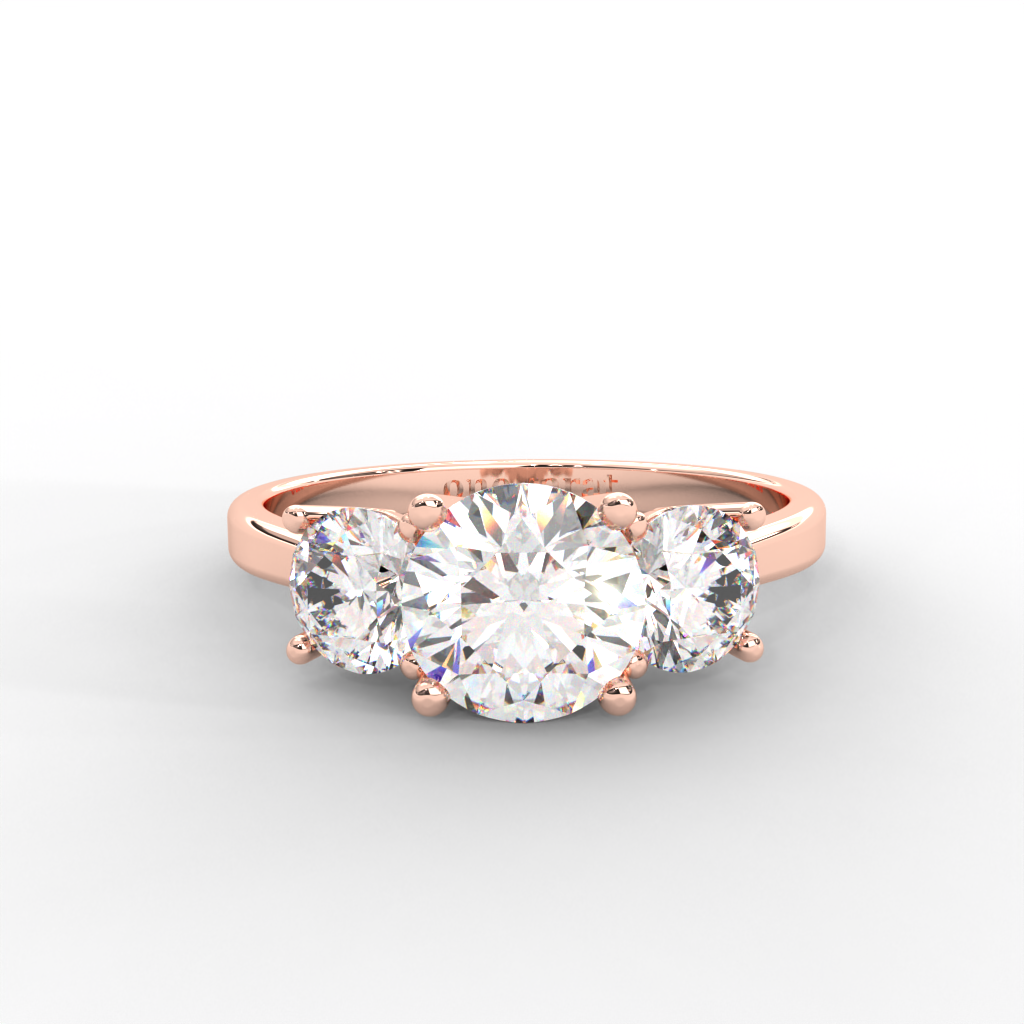 1.06 Carat Round Moissanite Three Stone Engagement Ring In 14K Rose Gold Plated : TSRL-0002-RG-8