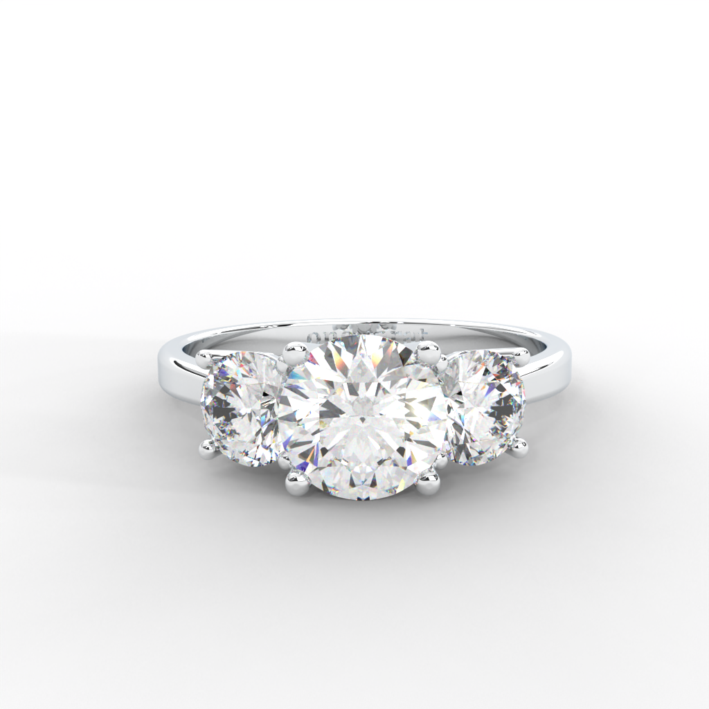 1.06 Carat Round Moissanite Three Stone Engagement Ring In 14K White Gold Plated : TSRL-0002-WH-8