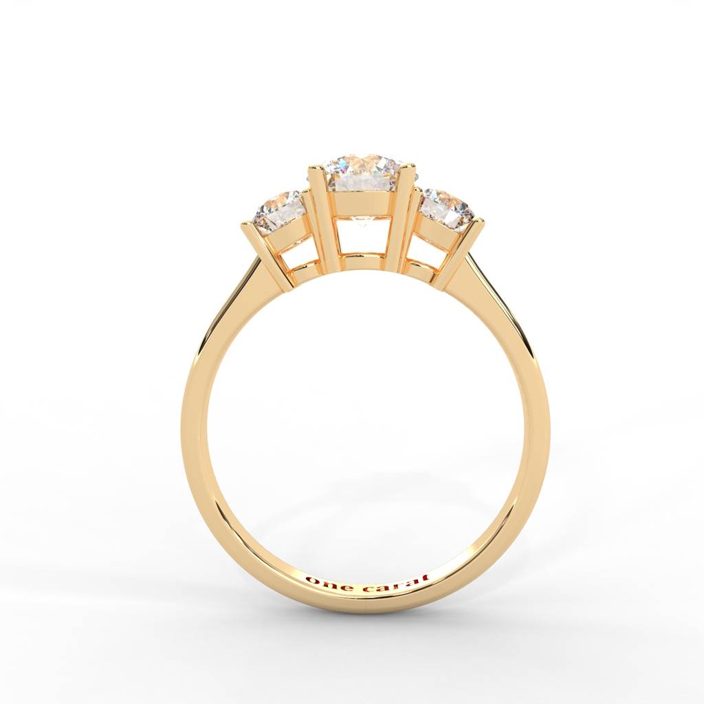 1.06 Carat Round Moissanite Three Stone Engagement Ring In 14K Yellow Gold Plated : TSRL-0002-Y-8