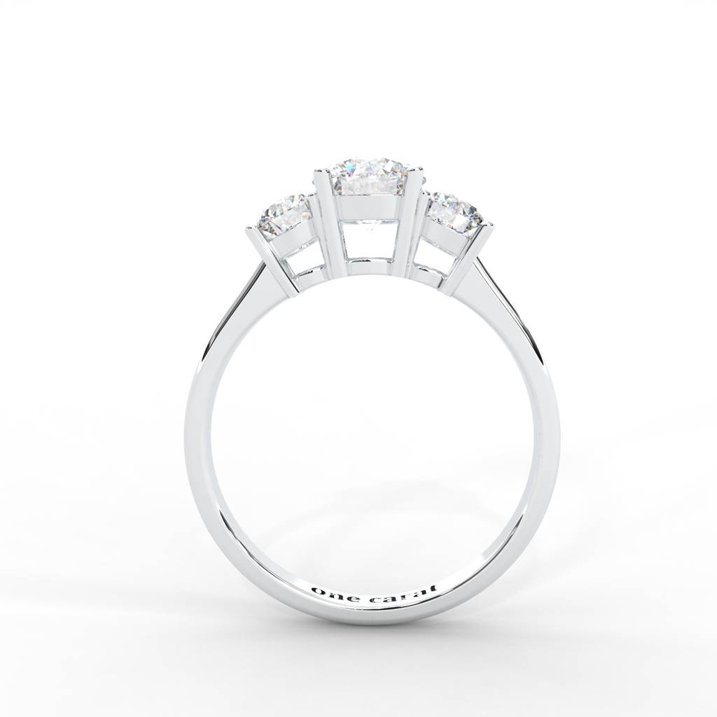 1.06 Carat Round Moissanite Three Stone Engagement Ring In 14K White Gold Plated : TSRL-0002-WH-8
