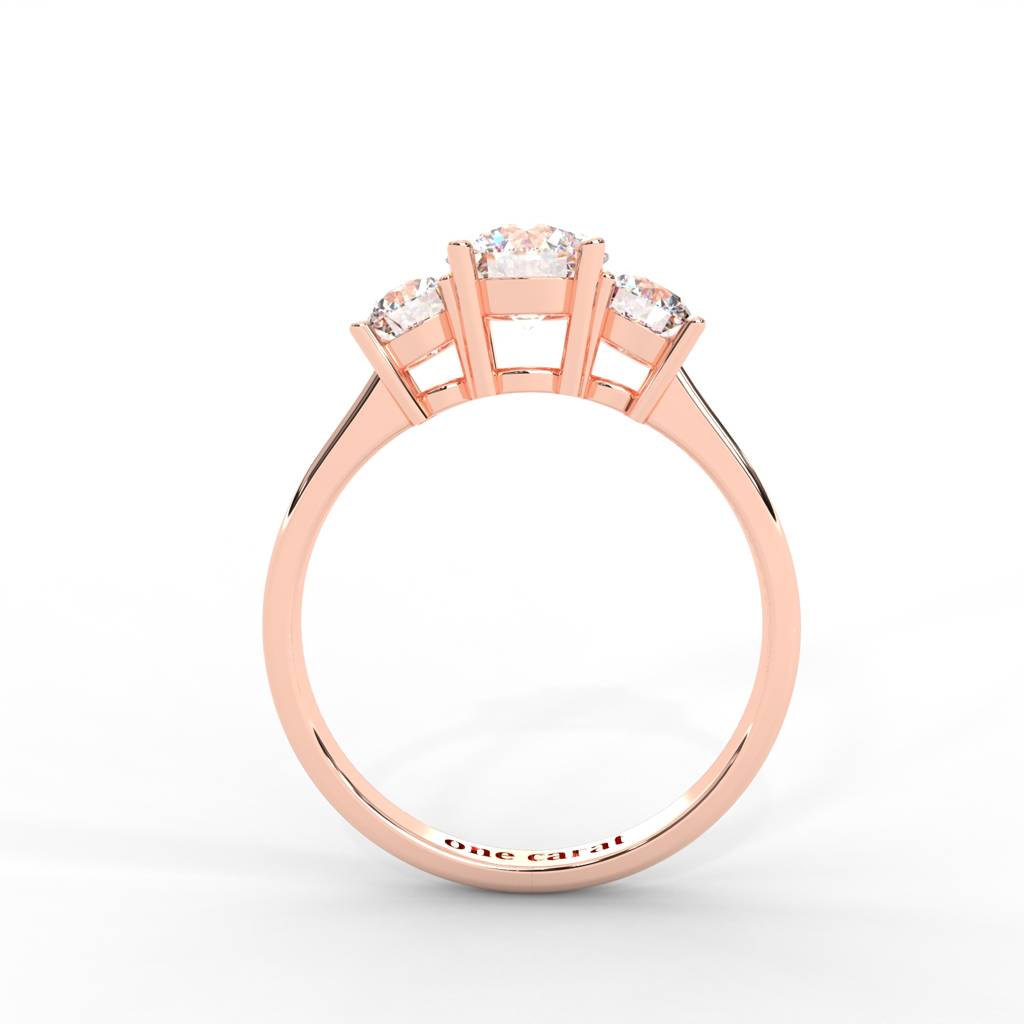 1.06 Carat Round Moissanite Three Stone Engagement Ring In 14K Rose Gold Plated : TSRL-0002-RG-8