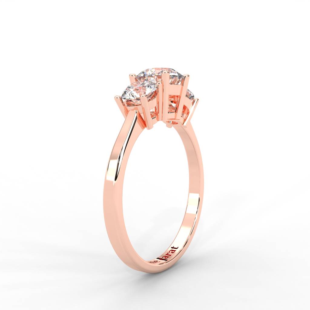1.06 Carat Round Moissanite Three Stone Engagement Ring In 14K Rose Gold Plated : TSRL-0002-RG-8