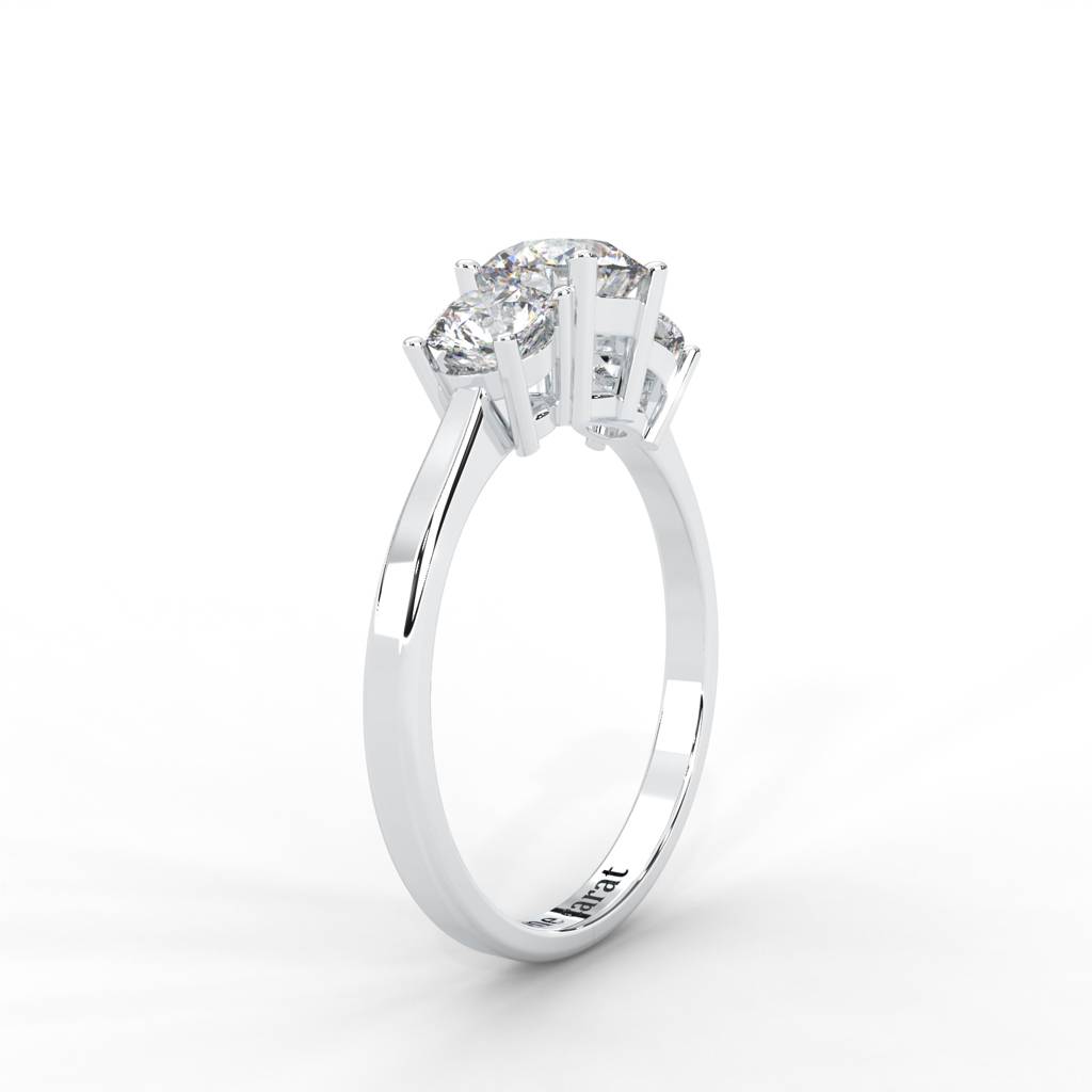 1.06 Carat Round Moissanite Three Stone Engagement Ring In 14K White Gold Plated : TSRL-0002-WH-8