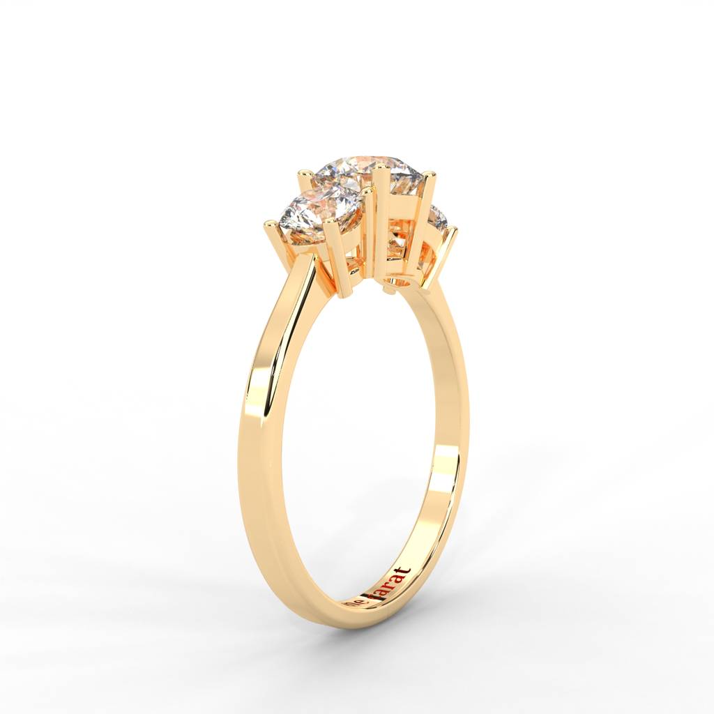 1.06 Carat Round Moissanite Three Stone Engagement Ring In 14K Yellow Gold Plated : TSRL-0002-Y-8
