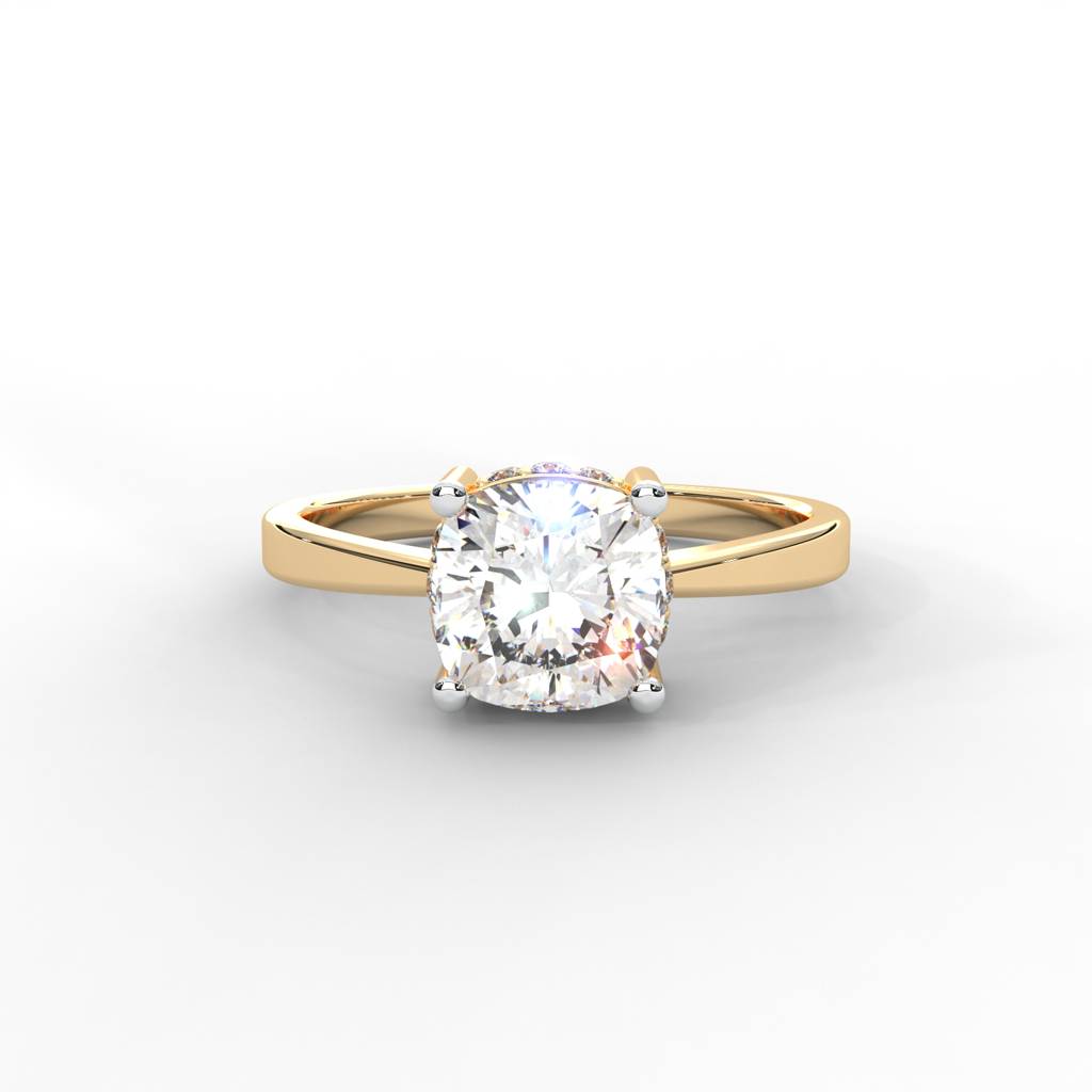 Cushion Moissanite Solitaire With Hidden Accents - 1 Carat In 14K Yellow Gold Plated : RL-0011-Y-8